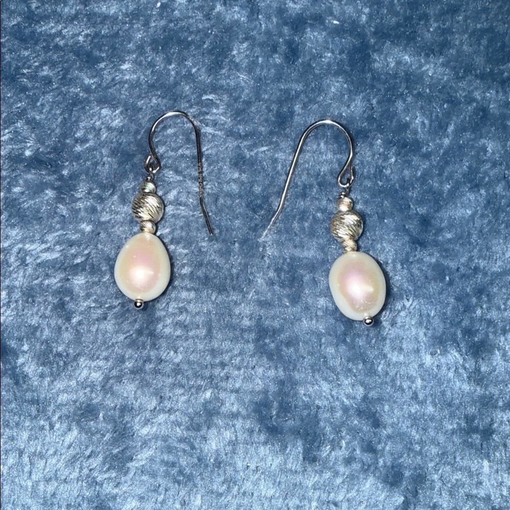 Vintage water Pearl Drop Silver-Tone Earrings - White Pearl